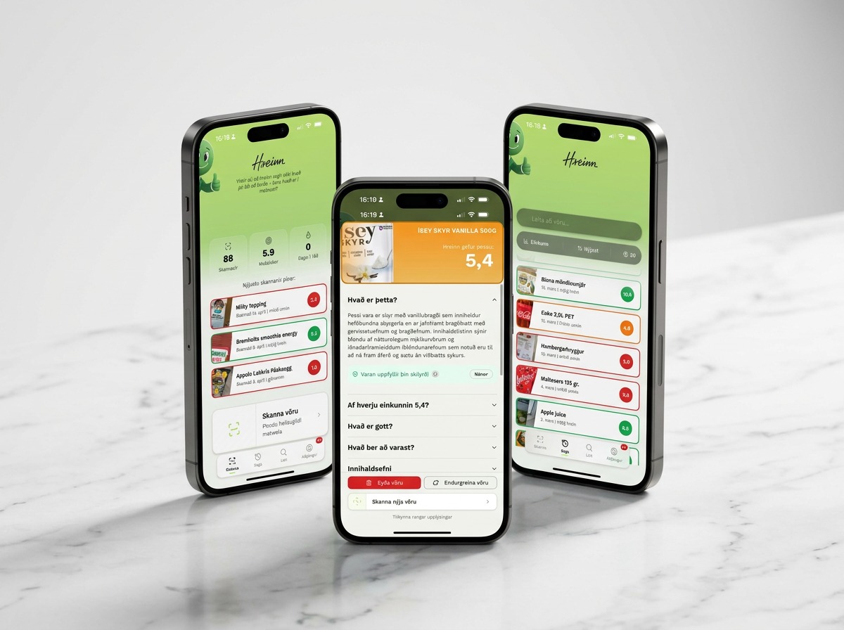 Hreinn matvælaapp í iPhone, skönnun, einkunnir og leit