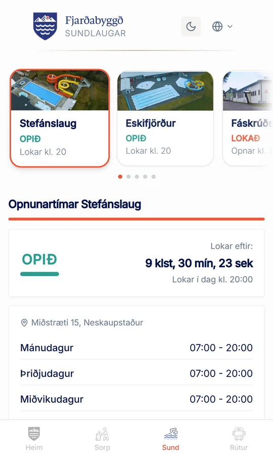 Sundlaugar í Fjarðabyggðarappinu: opið eða lokað og opnunartímar