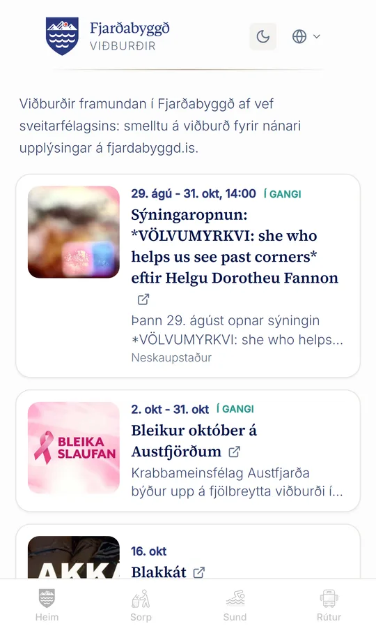 Viðburðir í Fjarðabyggðarappinu, sóttir af vef sveitarfélagsins